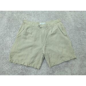 Perry Ellis Shorts Mens 36 Khaki Inseam: 7" 55% Linen Pleated Summer‎ Casual